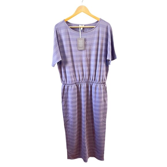 New Garnet Hill Soft Stripe Midi‎ Dress with Pockets- Size M - Picture 1 of 8